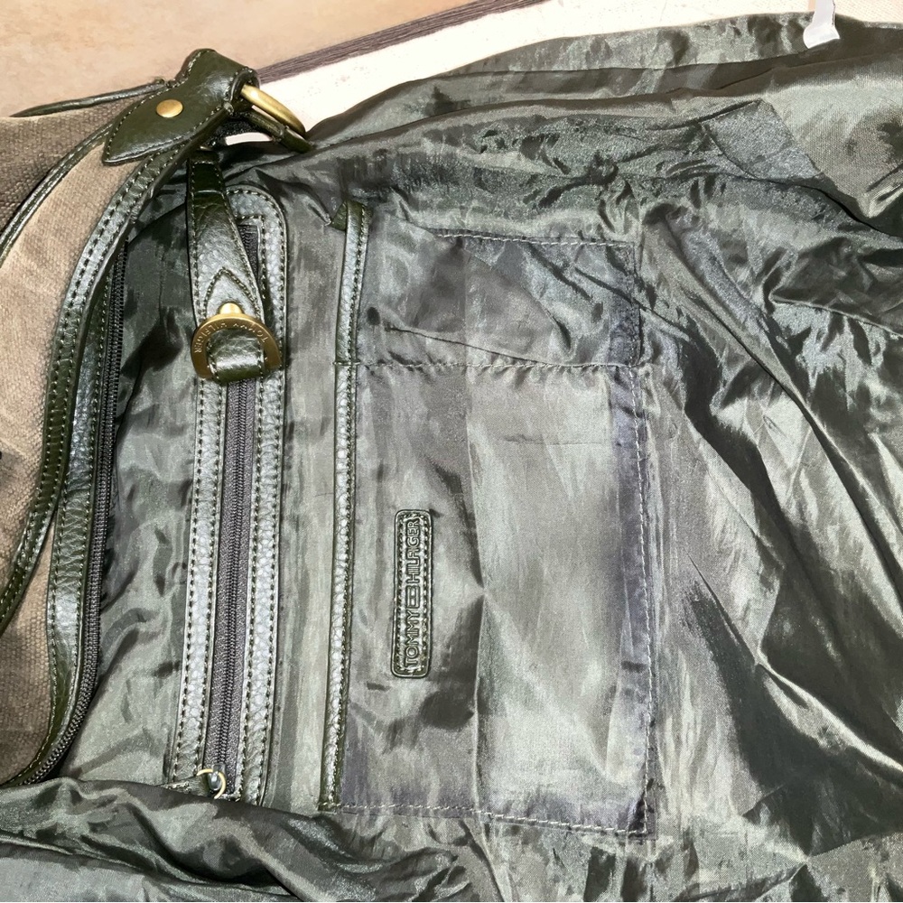 *REHAB* Tommy Hilfiger Vintage y2k bag Olive GREEN stripped Satchel Handbag - Picture 7 of 16